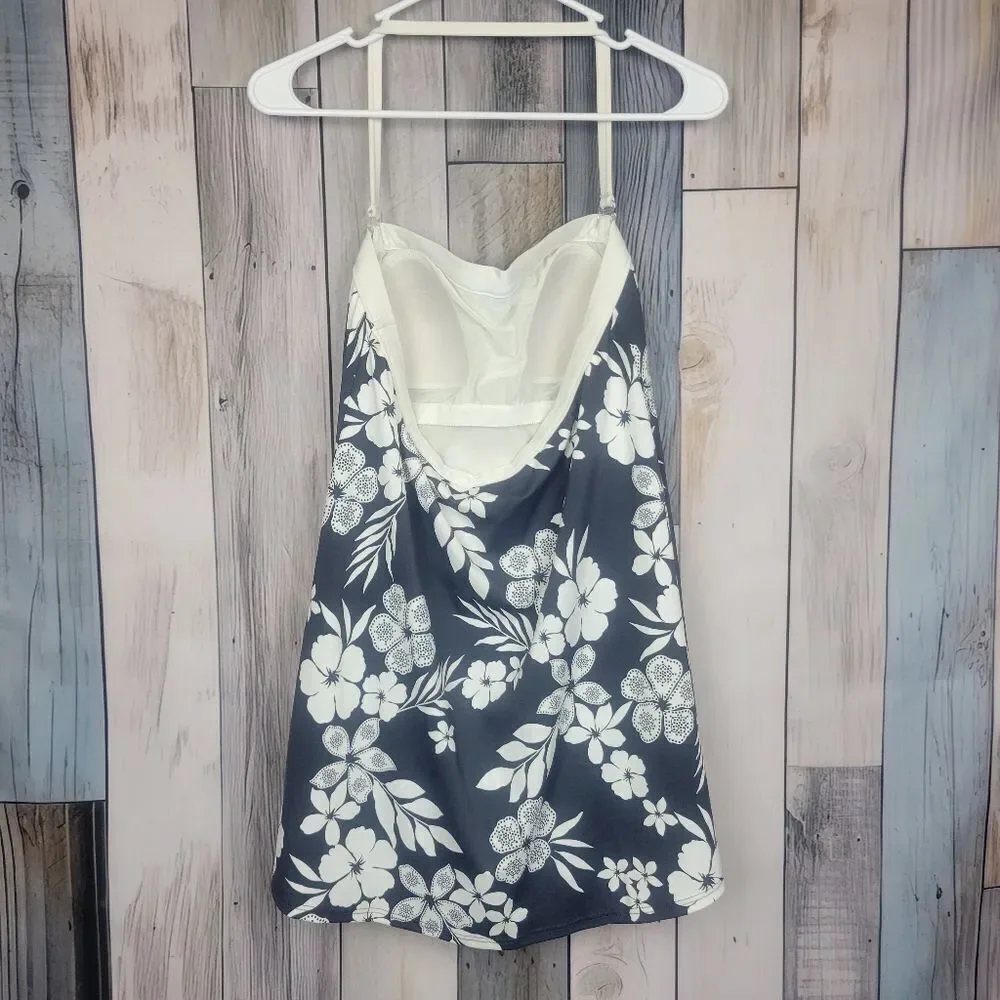 A&H Sportswear Gray White Floral Halter One Piece Swimsuit Dress Size 12